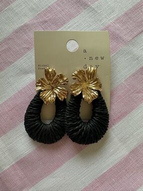 a new day Black Wrapped Teardrop Earrings with Gold Floral Studs